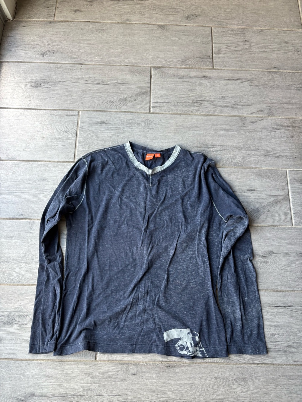 Y2K HUGO BOSS GUN GRAPHIC ORANGE LABEL LONG SLEEVE T SHIRT